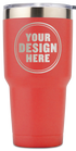 Personalwine Custom Engraved 30 oz Insulated Tumbler, red, with Your Design Here circle motif & clear lid included.
