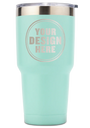 Personalwine Custom Engraved 30 oz Insulated Tumbler, mint green, clear lid, circle Your Design Here on front.