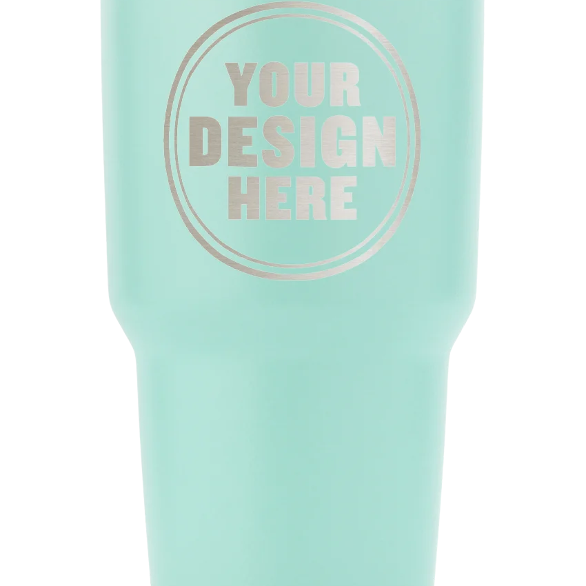Personalwine Custom Engraved 30 oz Insulated Tumbler, mint green, clear lid, circle Your Design Here on front.