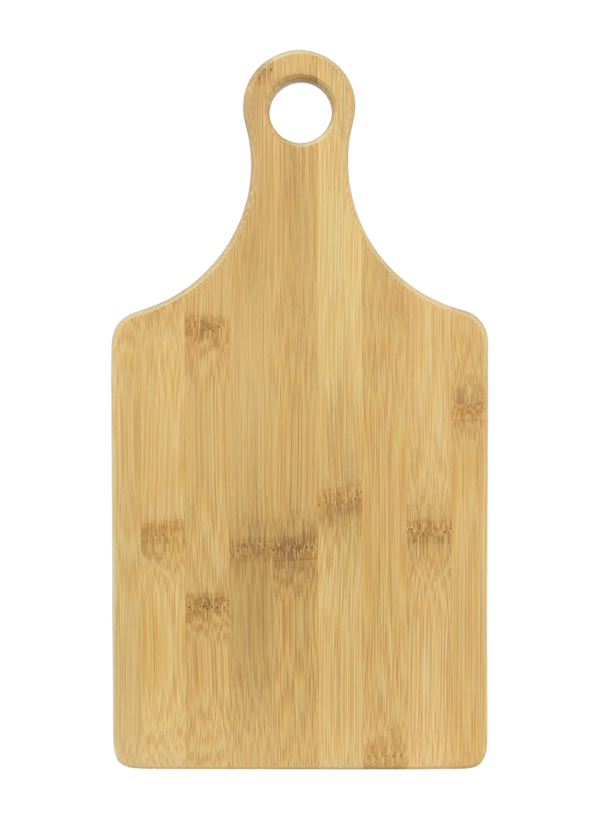 Personalwine Custom Engraved Bamboo Serving Board with handle and top hole, shown on a white background.