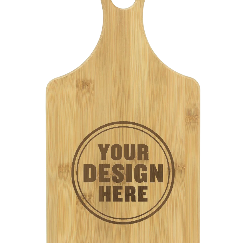 Personalwine Custom Engraved Serving Board w/Handle - Bamboo with YOUR DESIGN HERE in a center circle.