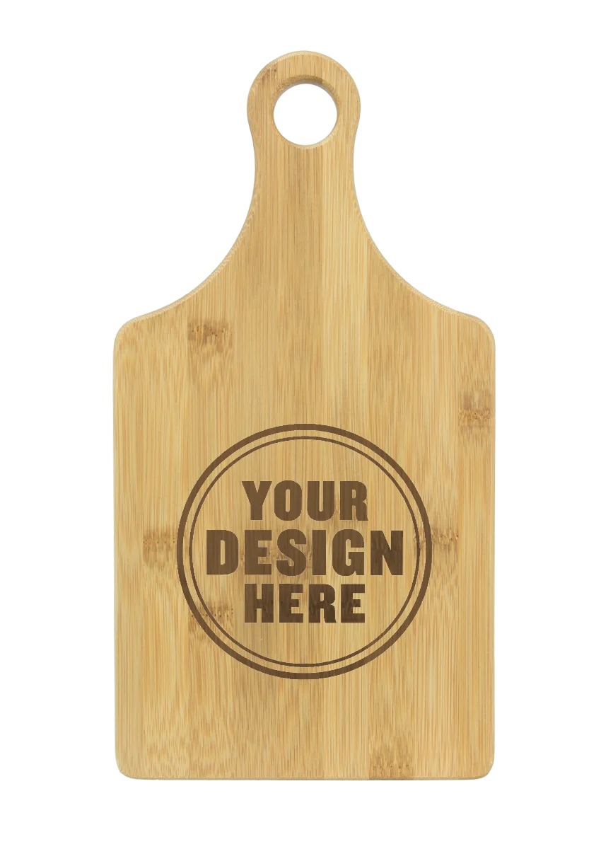 Personalwine Custom Engraved Serving Board w/Handle - Bamboo with YOUR DESIGN HERE in a center circle.