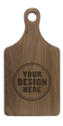 Personalwine Custom Engraved Serving Board w/Handle - Walnut, featuring YOUR DESIGN HERE circular stamp.