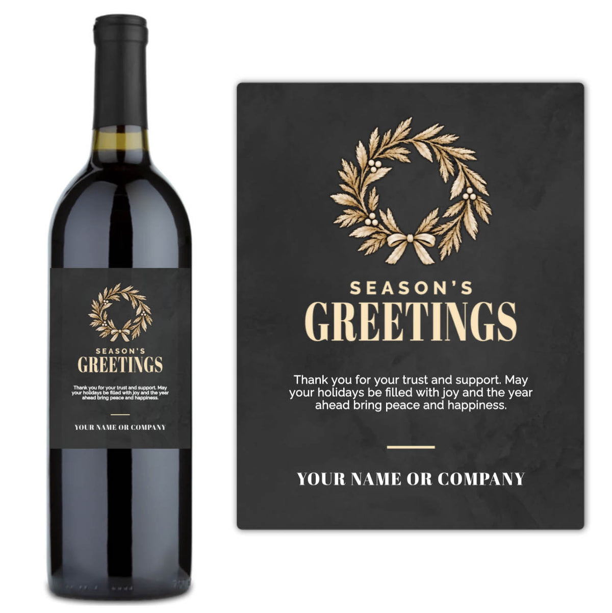 Gold Wreath Season's Greetings - Custom Label Wine