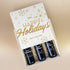 Triple wine bottle wooden gift box with custom engraving displayed on the lid.