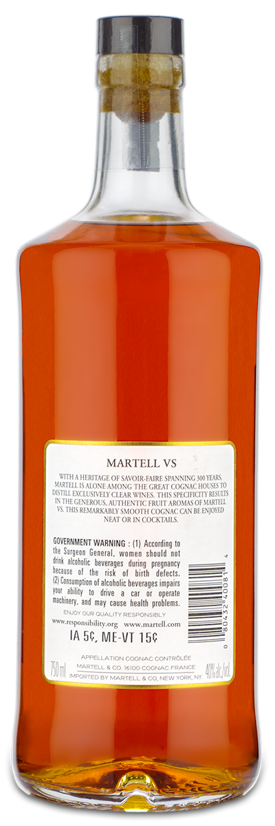 Martell 'VS' Cognac 750mL - Add Custom Engraving on a Bottle Martell 'VS' Cognac 750mL - Add Custom Engraving on a Bottle