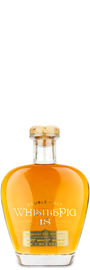 WhistlePig 18 Year Straight Rye Whiskey bottle with a cork stopper and gold label.