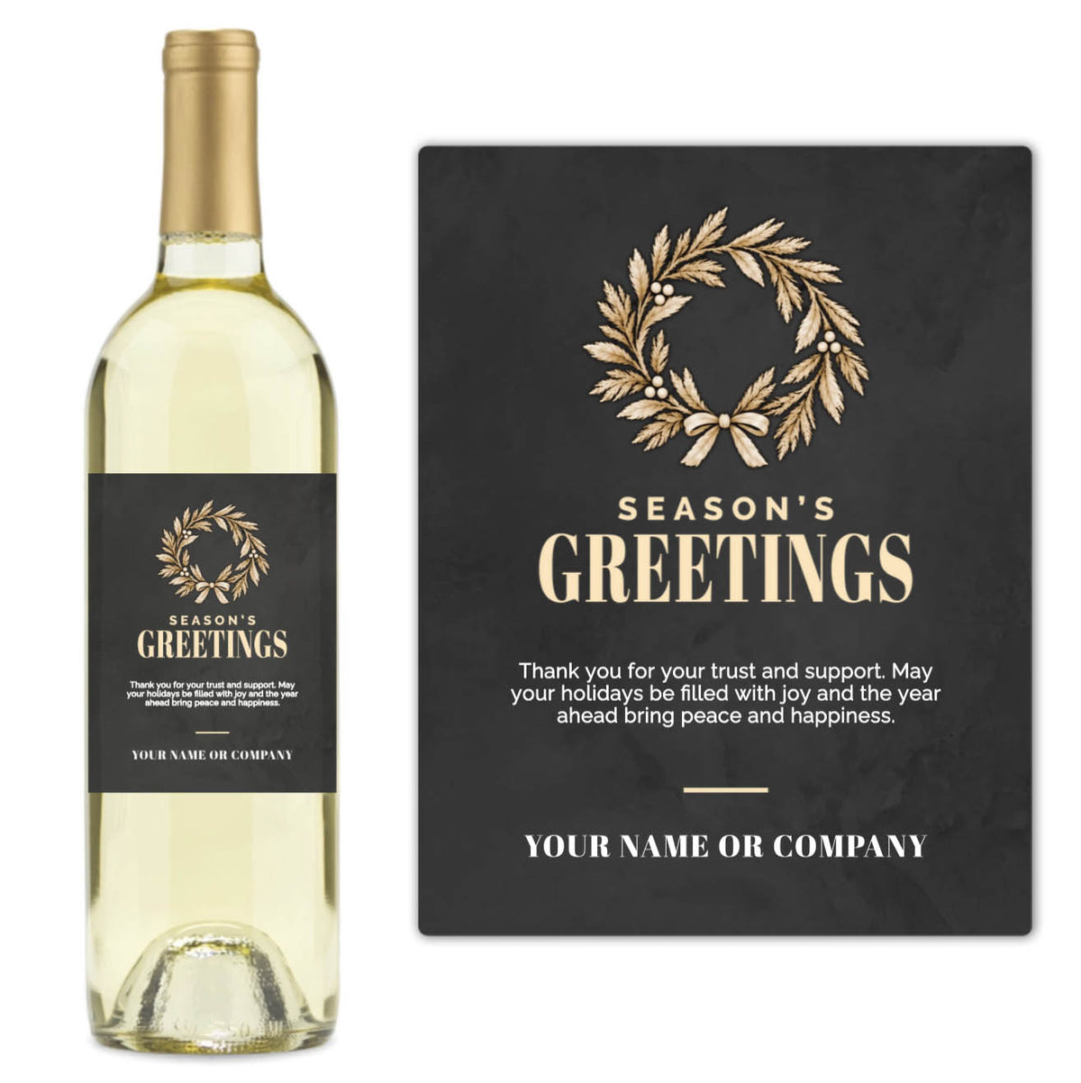 Gold Wreath Season's Greetings - Custom Label Wine