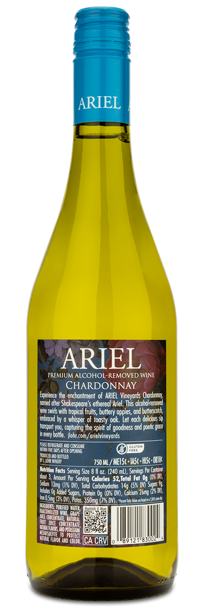 2024 Ariel Chardonnay Winery Back Label with winery information included.