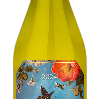 2024 Ariel Chardonnay Winery Blue Branding with Butterflies and Flowers