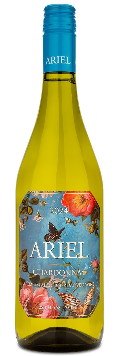 2024 Ariel Chardonnay Winery Blue Branding with Butterflies and Flowers