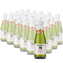 Mini bottles of Martinellis sparkling apple cider arranged in neat rows on a light surface.