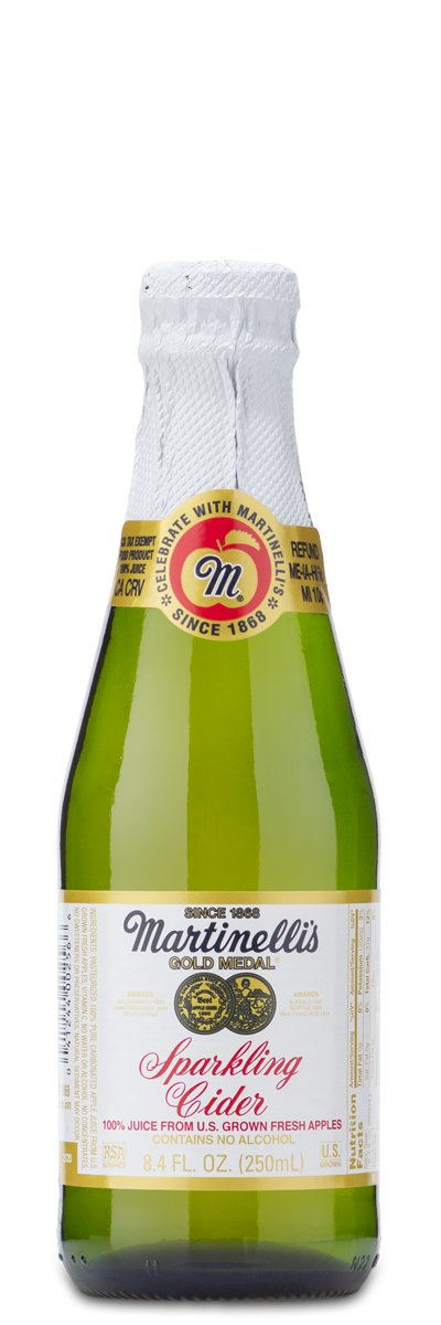 Mini Martinellis Sparkling Apple Cider bottle with a white foil top and a gold and white label.
