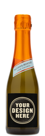 Mionetto Mini bottle with custom label example that says "Your Design Here."