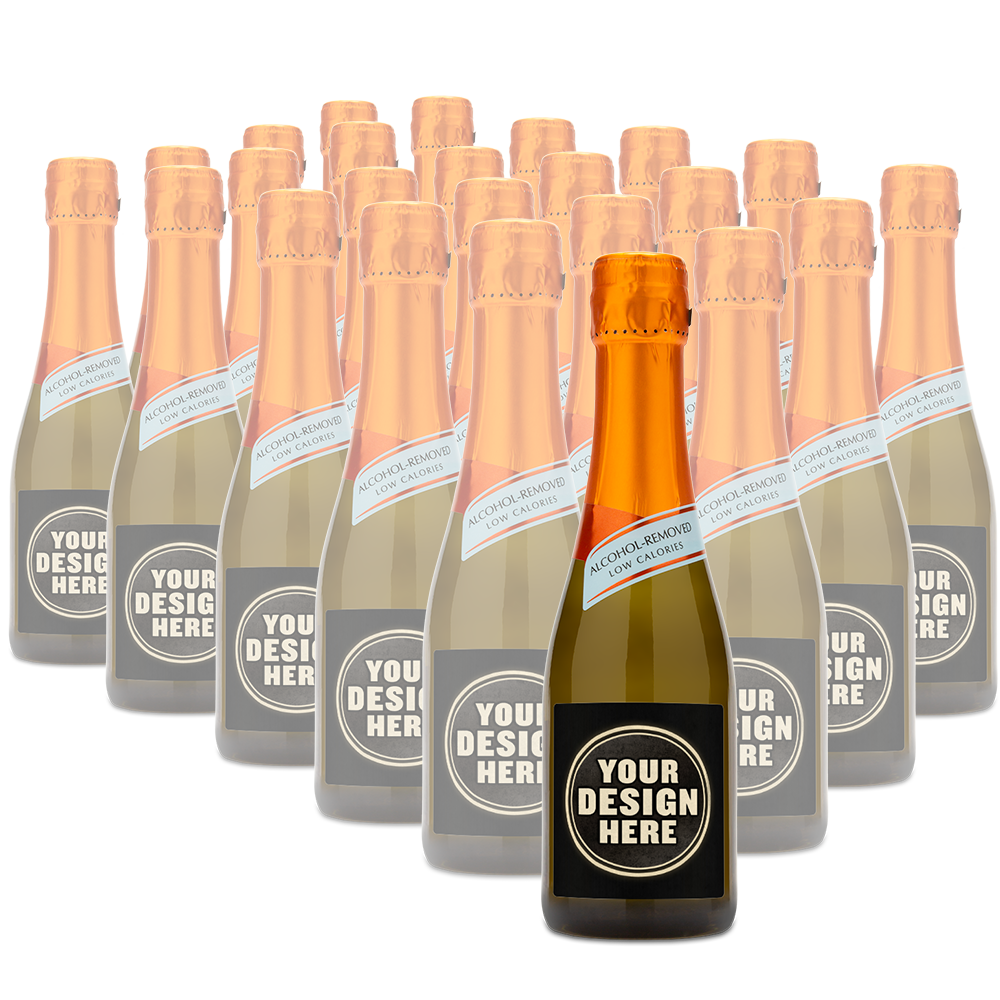 Mionetto mini bottles with customizable labels on a white background