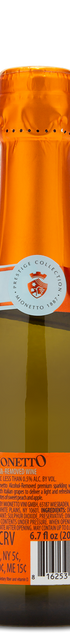 Mini Bottle of Mionetto Prosecco showing the winery back label.