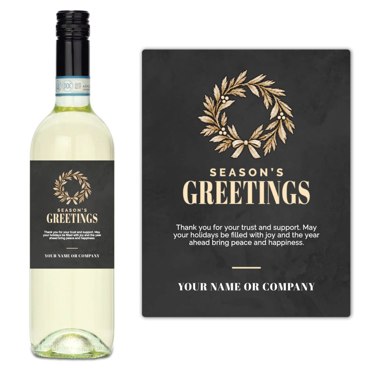 Gold Wreath Season's Greetings - Custom Label Wine