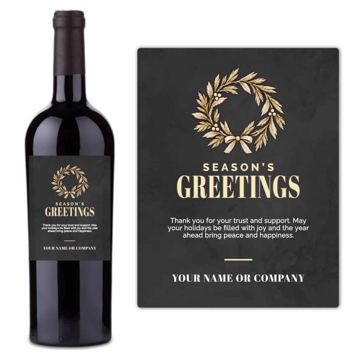 Gold Wreath Season's Greetings - Custom Label Wine