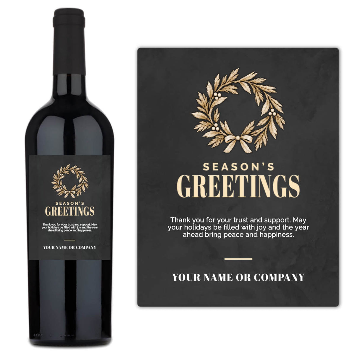 Gold Wreath Season's Greetings - Custom Label Wine