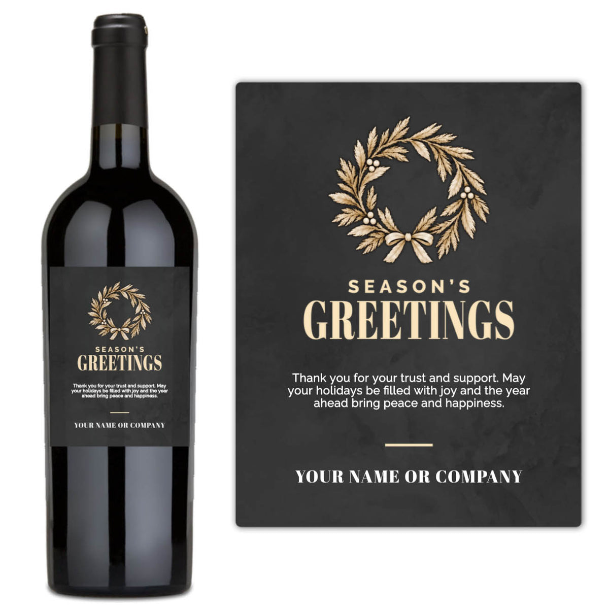 Gold Wreath Season's Greetings - Custom Label Wine