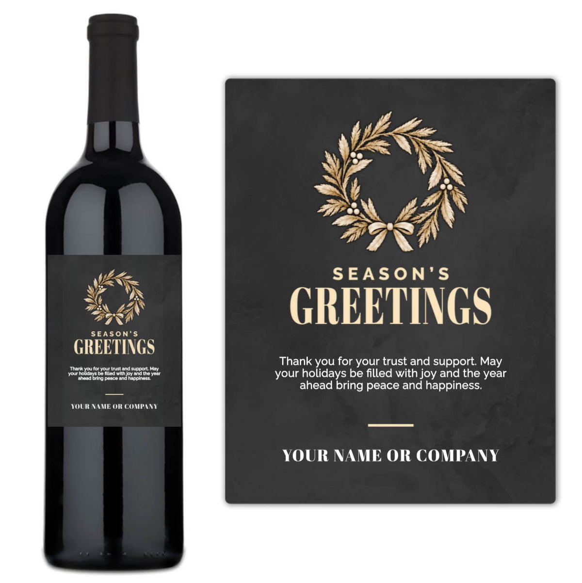 Gold Wreath Season's Greetings - Custom Label Wine