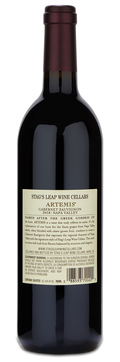 Stags Leap Artemis Cabernet Sauvignon bottle with beige label and red foil on the neck.