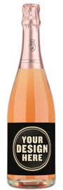 A bottle of AlbertBichot Cremant de Bourgogne Brut Rose with a custom label reading Your Design Here.
