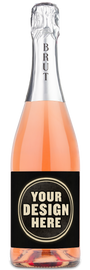 A bottle of Devi Brut Rosé with a blank customizable label, ideal as a sparkling wine gift.