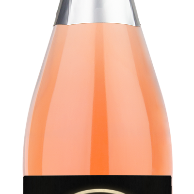 A bottle of Devi Brut Rosé with a blank customizable label, ideal as a sparkling wine gift.