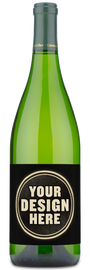 Green Cakebread wine bottle with a blank black label that says Your Design Here in white text.
