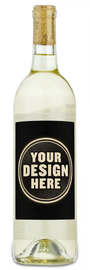 A clear wine bottle with a cork and a blank label, shown upright against a plain background.