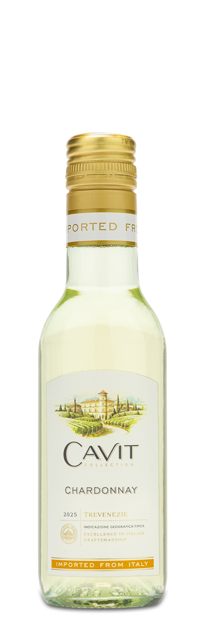 Cavit Chardonnay Mini Bottle showing Winery Front Label.