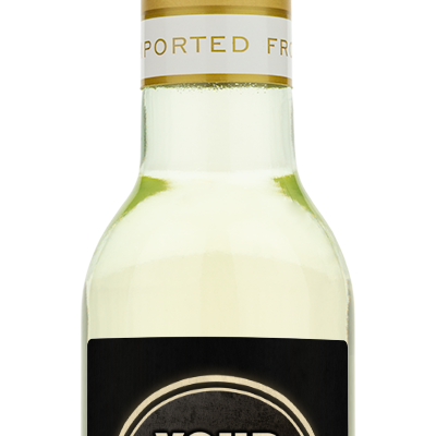 Cavit Pinot Grigio mini bottle with custom label example that says "Your Design Here."