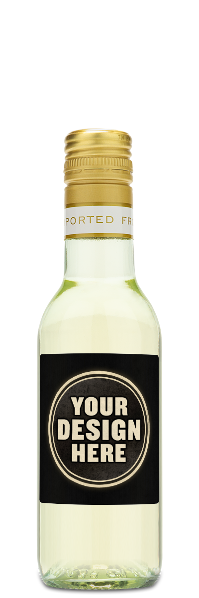 Cavit Pinot Grigio mini bottle with custom label example that says "Your Design Here."