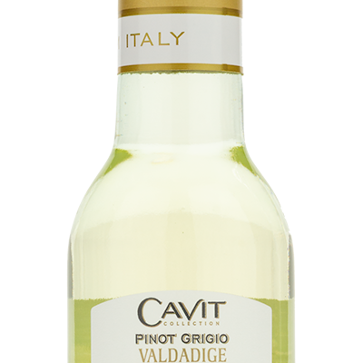 Cavit Pinot Grigio Mini Bottle showing the winery back label.