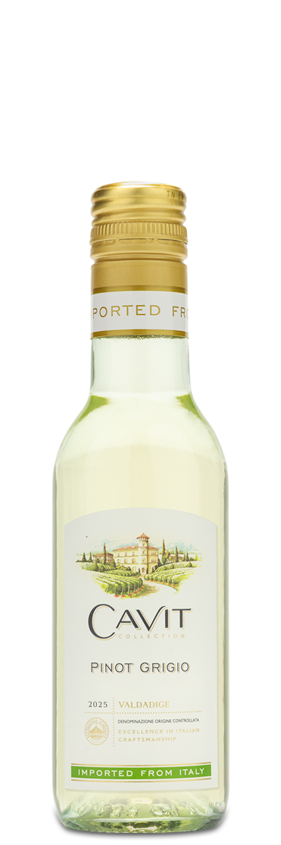 Cavit Pinot Grigio Mini Bottle showing the Winery front label.