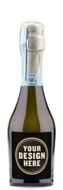 Mini La Marca Prosecco bottles with blank YOUR DESIGN HERE labels displayed, ready for customization.