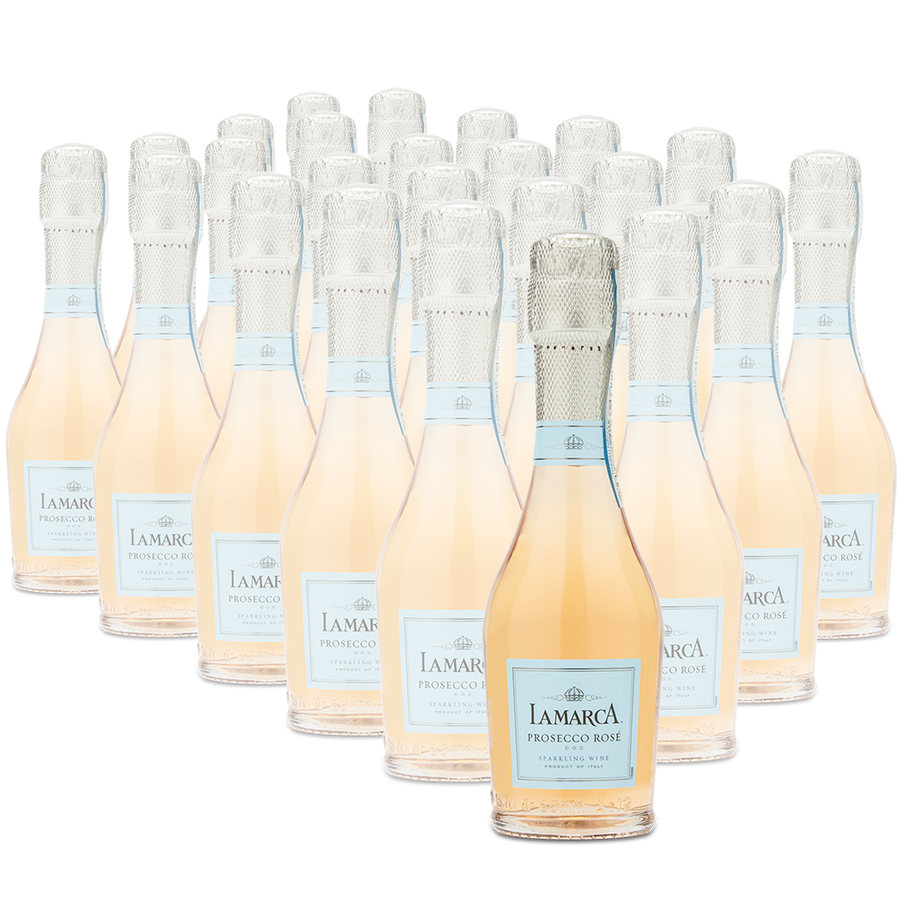Case of 24 Lamarca Rose mini bottle with winery front label.