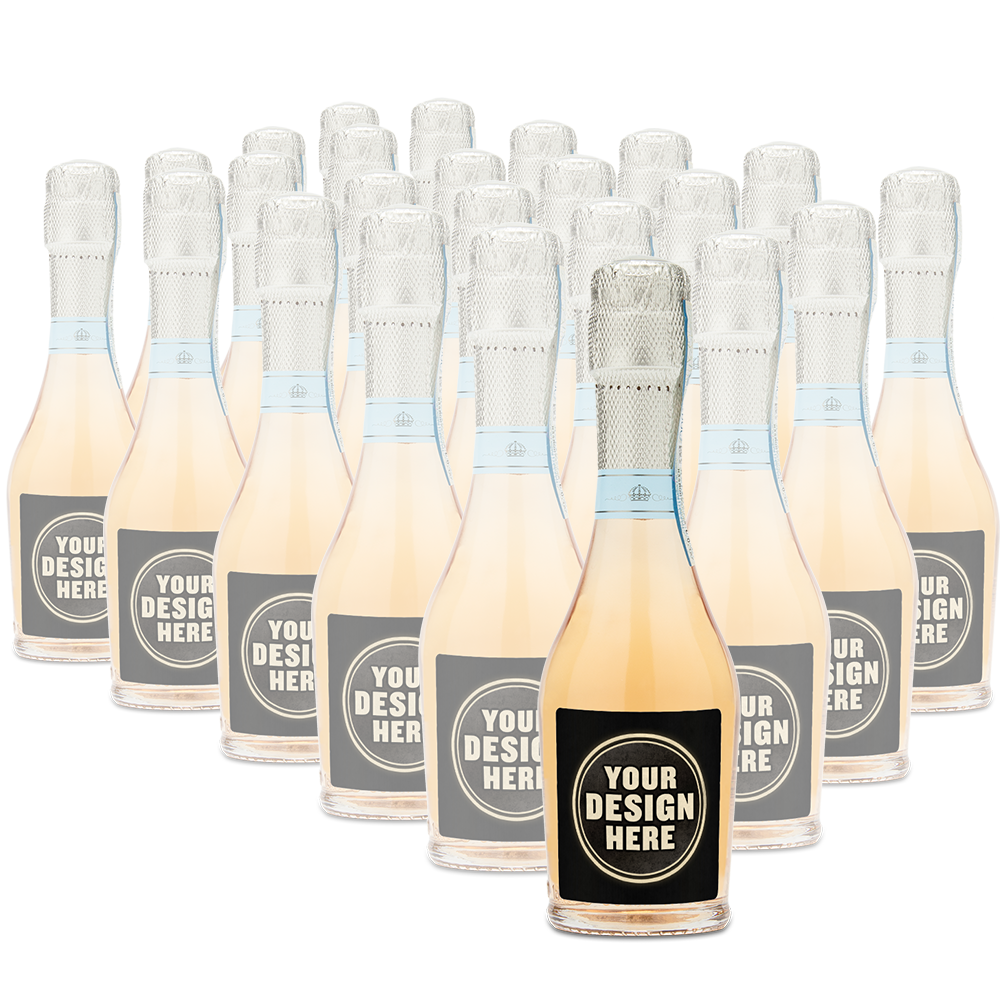 Case of 24 Lamarca Rose mini bottles with custom label example.