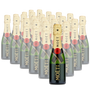 Rows of Moet Imperial Brut Champagne mini bottles with one bottle displayed prominently in front.