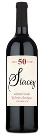 A wine label reading Stacey, 50 years, Cabernet Sauvignon, vintage 1976 with custom birthday details.