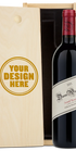 A bottle of 2021 Dunn Vineyards Howell Mountain Cabernet Sauvignon with a custom engraved wooden wine box.