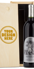 A Silver Oak Custom Wood Box Combo stands beside a box engraved with Your Design Here on the lid.