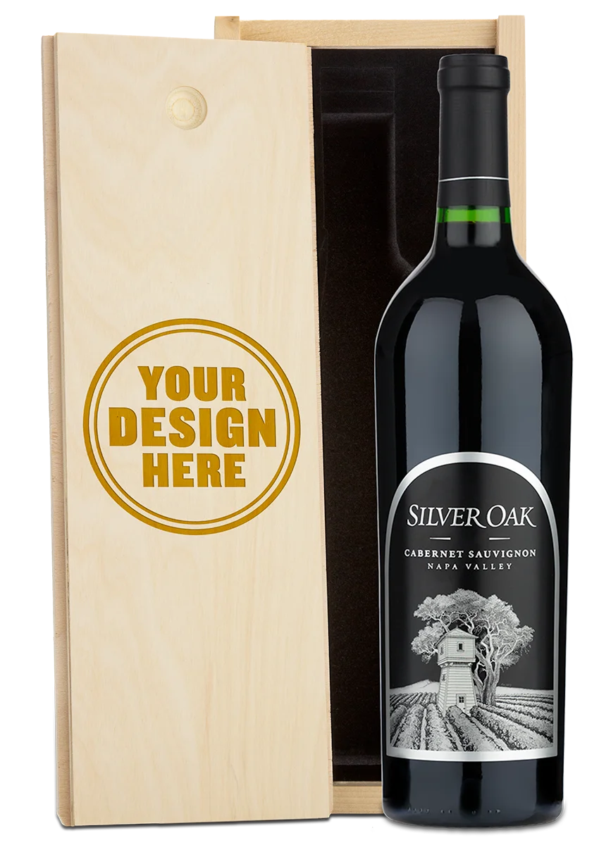 Silveroak Silver Oak Custom Wood Box Combo beside a personalized box with Your Design Here on the lid.