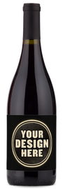 A Plunder Sonoma Coast Pinot Noir bottle with a plain black label that says YOUR DESIGN HERE in bold white letters.