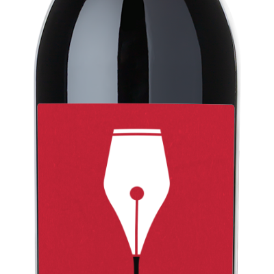 Wine bottle with a red label featuring an image of a wine glass and the words Caymus Vineyards California Cabernet Sauvignon.