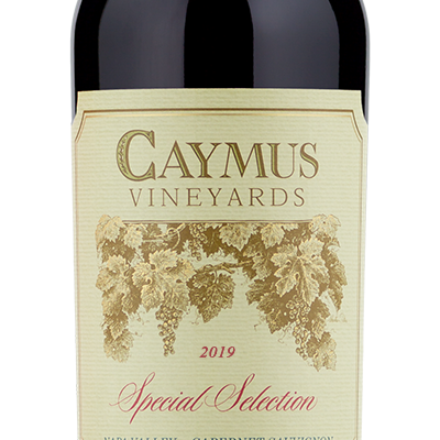 A bottle of 2019 Caymus Special Selection Cabernet Sauvignon wine.