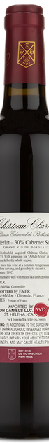 A 2015 Chateau Clarke Red Blend by ever with red foil top, showing the back label and wine details.