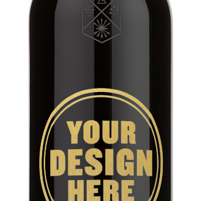 A 2015 Chateau Clarke Red Blend by ever with a maroon cap and a gold Your Design Here label.