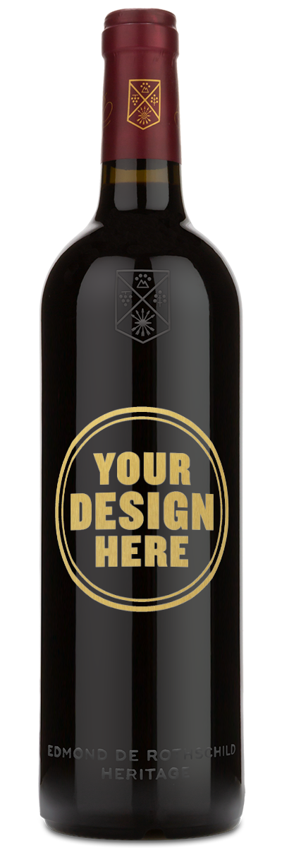A 2015 Chateau Clarke Red Blend by ever with a maroon cap and a gold Your Design Here label.